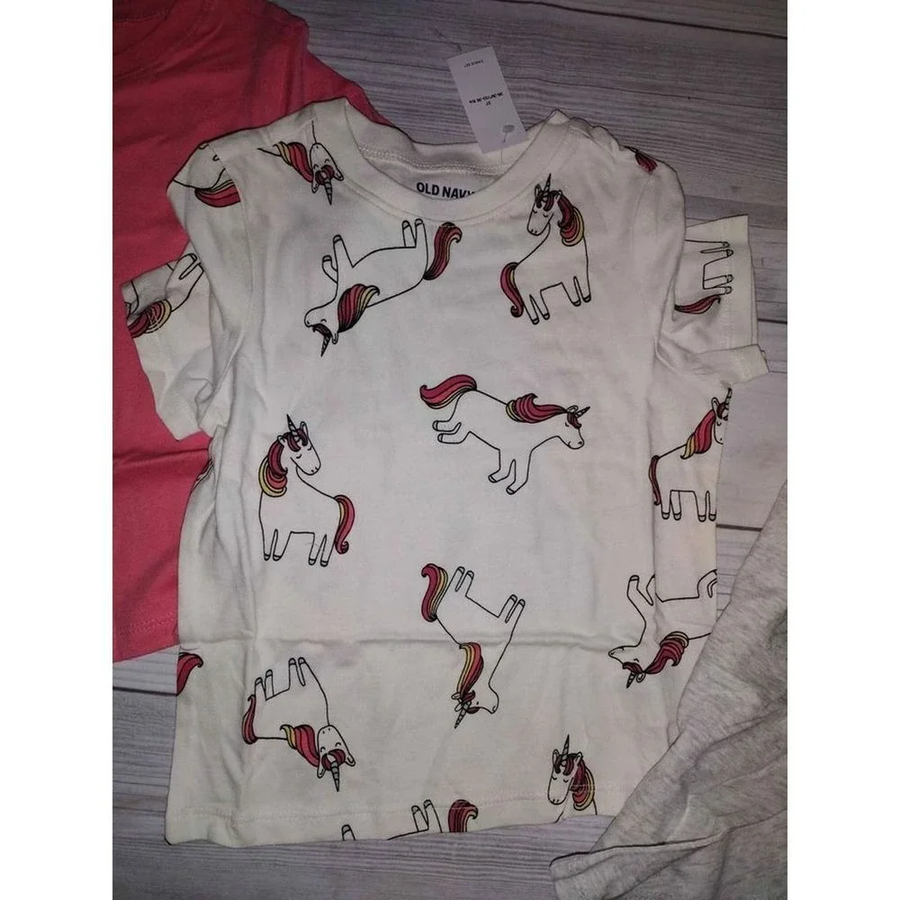 Old Navy‎ Girls 3T Short Sleeve T-Shirt 3-Pack Pink Grey Unicorn Print Cotton